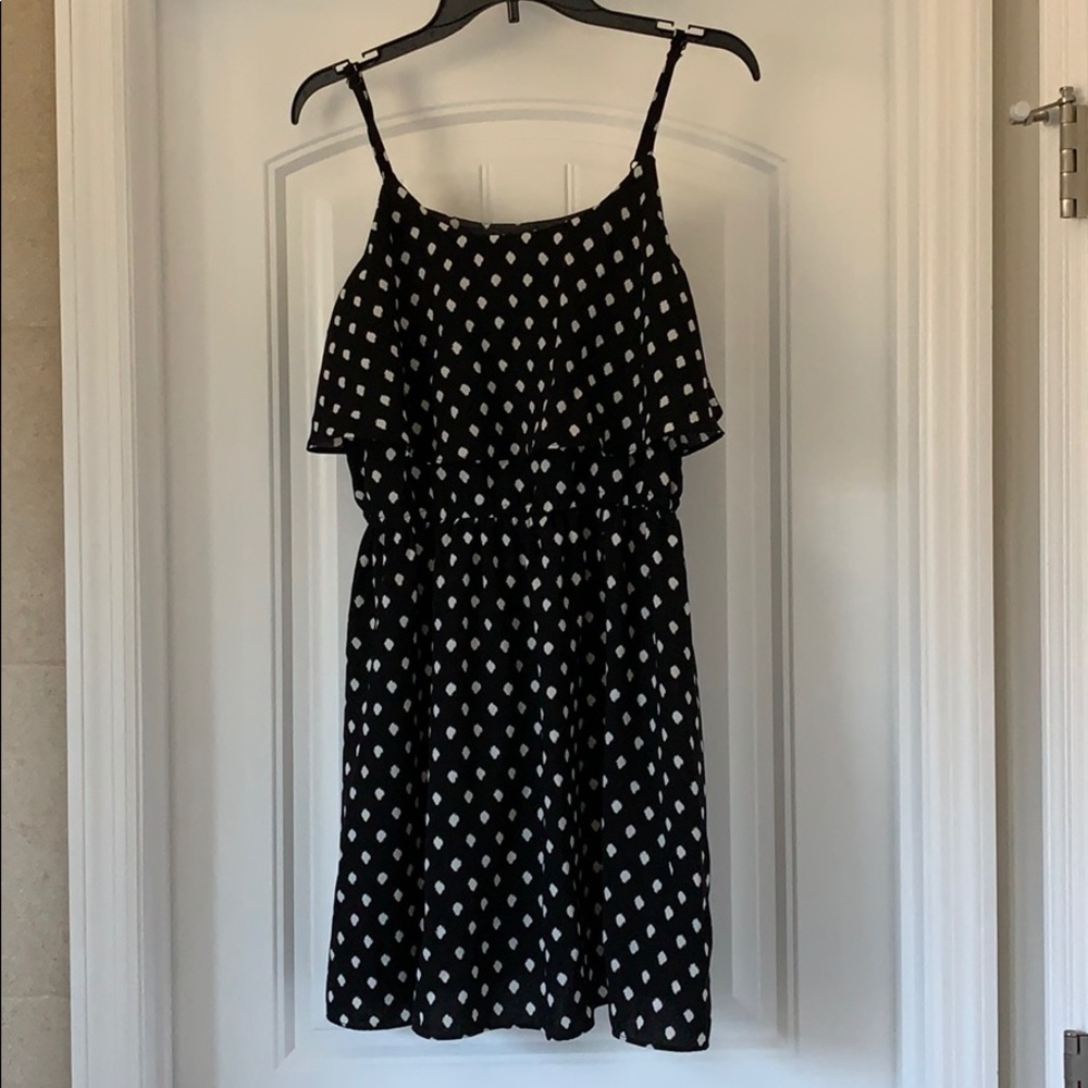 Elle black and white poka dot dress